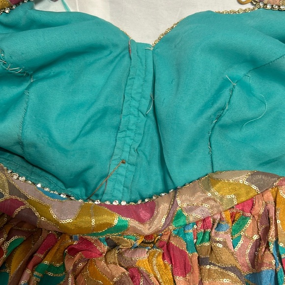 Shalwar kameez Kurta top Ghagra style pants in green multi color Duppatta XS-S - Picture 15 of 17